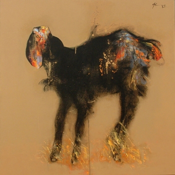 Wild Goat, Painting by Ajay Deshpande, Acrylic on Canvas, 48 X 48 inches